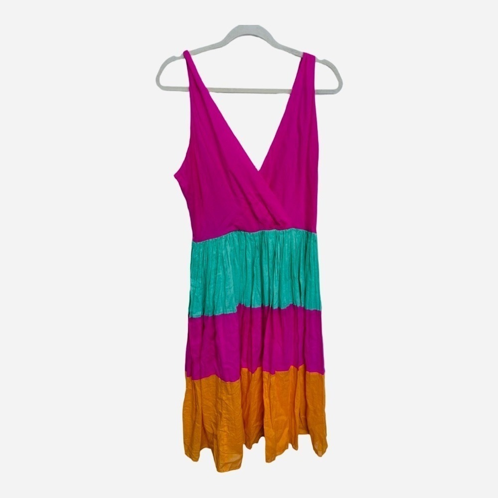 Womens Large  Colorful Sundress Midi  Mira Drop Waist Beach Dress Sleeveless NWT